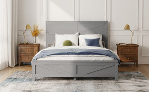 English Elm Farmhouse Queen Bed Solid Pine Slat Panel Headboard Footboard Platform Frame Grey W504P397203