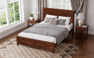 English Elm Farmhouse Queen Bed Solid Pine Slat Panel Headboard Footboard Platform Frame Walnut W504P397205