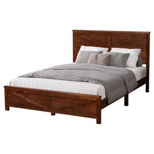 English Elm Farmhouse Queen Bed Solid Pine Slat Panel Headboard Footboard Platform Frame Walnut W504P397205