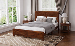 English Elm Farmhouse Queen Bed Solid Pine Slat Panel Headboard Footboard Platform Frame Walnut W504P397205