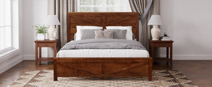 English Elm Farmhouse Queen Bed Solid Pine Slat Panel Headboard Footboard Platform Frame Walnut W504P397205