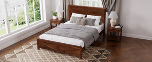 English Elm Farmhouse Queen Bed Solid Pine Slat Panel Headboard Footboard Platform Frame Walnut W504P397205