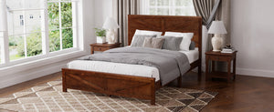 English Elm Farmhouse Queen Bed Solid Pine Slat Panel Headboard Footboard Platform Frame Walnut W504P397205