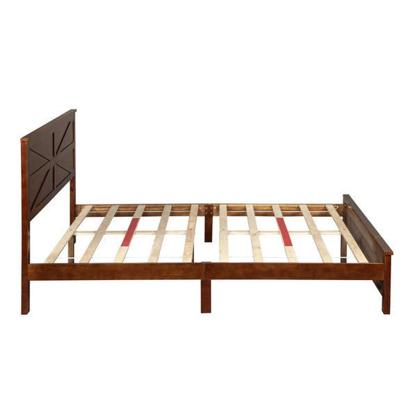 English Elm Farmhouse Queen Bed Solid Pine Slat Panel Headboard Footboard Platform Frame Walnut W504P397205