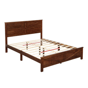 English Elm Farmhouse Queen Bed Solid Pine Slat Panel Headboard Footboard Platform Frame Walnut W504P397205