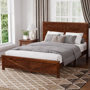 English Elm Farmhouse Queen Bed Solid Pine Slat Panel Headboard Footboard Platform Frame Walnut W504P397205