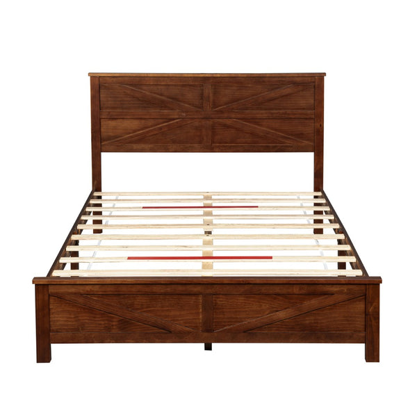 English Elm Farmhouse Queen Bed Solid Pine Slat Panel Headboard Footboard Platform Frame Walnut W504P397205