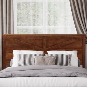 English Elm Farmhouse Queen Bed Solid Pine Slat Panel Headboard Footboard Platform Frame Walnut W504P397205