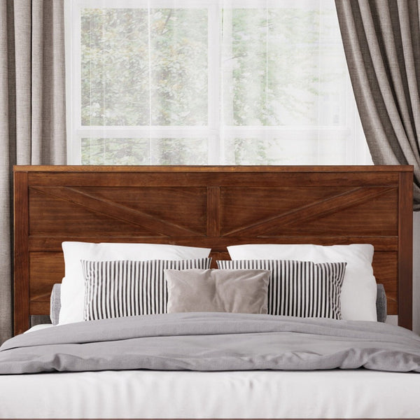English Elm Farmhouse Queen Bed Solid Pine Slat Panel Headboard Footboard Platform Frame Walnut W504P397205
