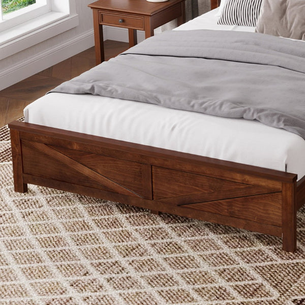 English Elm Farmhouse Queen Bed Solid Pine Slat Panel Headboard Footboard Platform Frame Walnut W504P397205