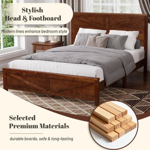 English Elm Farmhouse Queen Bed Solid Pine Slat Panel Headboard Footboard Platform Frame Walnut W504P397205