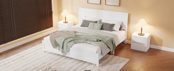 English Elm Farmhouse King Bed with Slatted Barn Door Headboard Solid Pine Frame 500 Lb Support White W504P397207