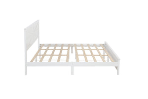English Elm Farmhouse King Bed with Slatted Barn Door Headboard Solid Pine Frame 500 Lb Support White W504P397207