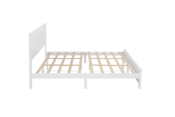 English Elm Farmhouse King Bed with Slatted Barn Door Headboard Solid Pine Frame 500 Lb Support White W504P397207
