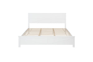 English Elm Farmhouse King Bed with Slatted Barn Door Headboard Solid Pine Frame 500 Lb Support White W504P397207