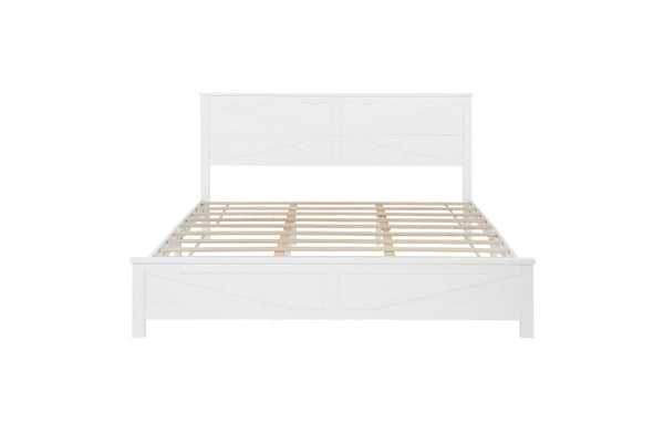 English Elm Farmhouse King Bed with Slatted Barn Door Headboard Solid Pine Frame 500 Lb Support White W504P397207