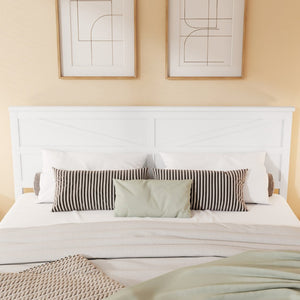English Elm Farmhouse King Bed with Slatted Barn Door Headboard Solid Pine Frame 500 Lb Support White W504P397207