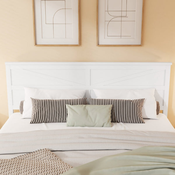 English Elm Farmhouse King Bed with Slatted Barn Door Headboard Solid Pine Frame 500 Lb Support White W504P397207