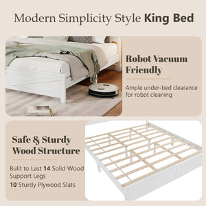English Elm Farmhouse King Bed with Slatted Barn Door Headboard Solid Pine Frame 500 Lb Support White W504P397207