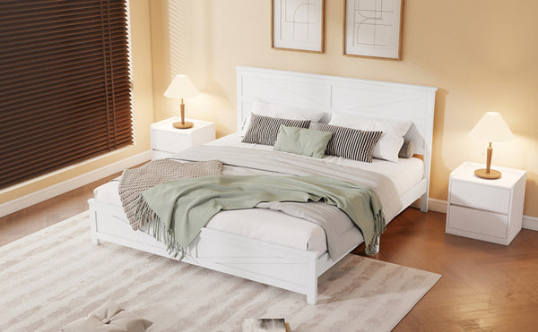 English Elm Farmhouse King Bed with Slatted Barn Door Headboard Solid Pine Frame 500 Lb Support White W504P397207