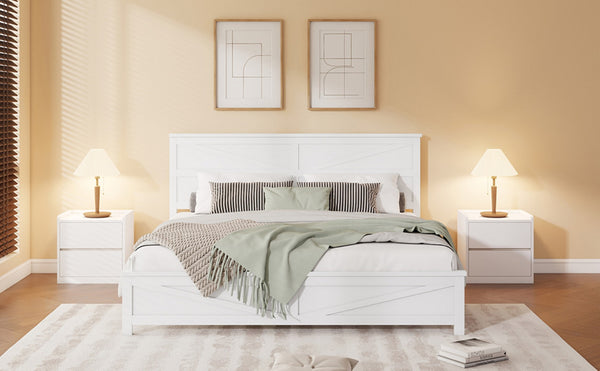 English Elm Farmhouse King Bed with Slatted Barn Door Headboard Solid Pine Frame 500 Lb Support White W504P397207