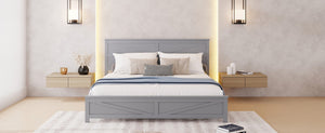English Elm Farmhouse King Bed with Slatted Barn Door Headboard Solid Pine Frame 500 Lb Support Grey W504P397209