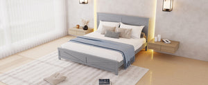 English Elm Farmhouse King Bed with Slatted Barn Door Headboard Solid Pine Frame 500 Lb Support Grey W504P397209