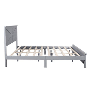 English Elm Farmhouse King Bed with Slatted Barn Door Headboard Solid Pine Frame 500 Lb Support Grey W504P397209