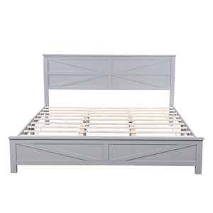 English Elm Farmhouse King Bed with Slatted Barn Door Headboard Solid Pine Frame 500 Lb Support Grey W504P397209