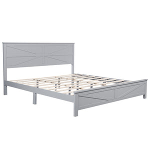 English Elm Farmhouse King Bed with Slatted Barn Door Headboard Solid Pine Frame 500 Lb Support Grey W504P397209