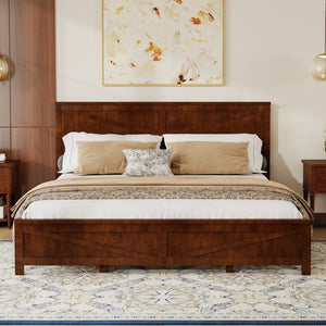 English Elm Farmhouse King Bed with Slatted Barn Door Headboard Solid Pine Frame 500 Lb Support Walnut W504P397210