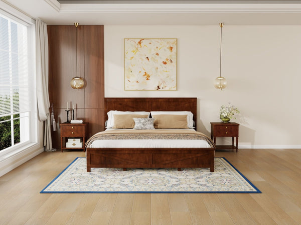 English Elm Farmhouse King Bed with Slatted Barn Door Headboard Solid Pine Frame 500 Lb Support Walnut W504P397210