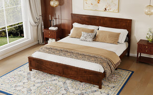 English Elm Farmhouse King Bed with Slatted Barn Door Headboard Solid Pine Frame 500 Lb Support Walnut W504P397210