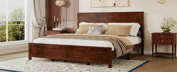 English Elm Farmhouse King Bed with Slatted Barn Door Headboard Solid Pine Frame 500 Lb Support Walnut W504P397210