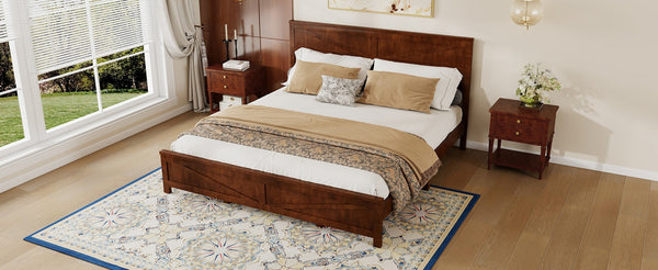 English Elm Farmhouse King Bed with Slatted Barn Door Headboard Solid Pine Frame 500 Lb Support Walnut W504P397210