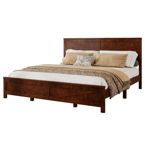 English Elm Farmhouse King Bed with Slatted Barn Door Headboard Solid Pine Frame 500 Lb Support Walnut W504P397210