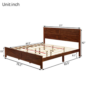 English Elm Farmhouse King Bed with Slatted Barn Door Headboard Solid Pine Frame 500 Lb Support Walnut W504P397210