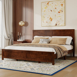 English Elm Farmhouse King Bed with Slatted Barn Door Headboard Solid Pine Frame 500 Lb Support Walnut W504P397210