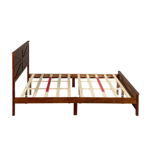 English Elm Farmhouse King Bed with Slatted Barn Door Headboard Solid Pine Frame 500 Lb Support Walnut W504P397210