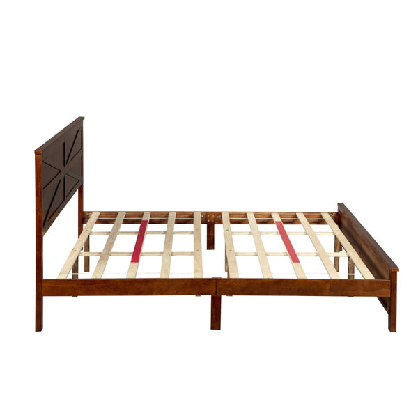 English Elm Farmhouse King Bed with Slatted Barn Door Headboard Solid Pine Frame 500 Lb Support Walnut W504P397210