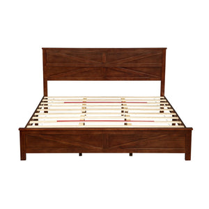 English Elm Farmhouse King Bed with Slatted Barn Door Headboard Solid Pine Frame 500 Lb Support Walnut W504P397210