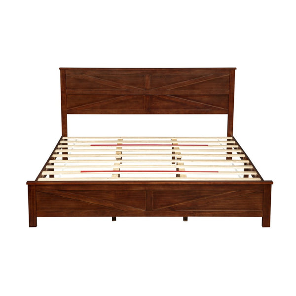English Elm Farmhouse King Bed with Slatted Barn Door Headboard Solid Pine Frame 500 Lb Support Walnut W504P397210