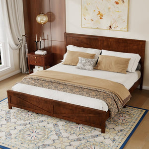 English Elm Farmhouse King Bed with Slatted Barn Door Headboard Solid Pine Frame 500 Lb Support Walnut W504P397210