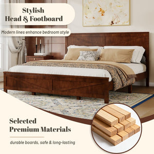 English Elm Farmhouse King Bed with Slatted Barn Door Headboard Solid Pine Frame 500 Lb Support Walnut W504P397210