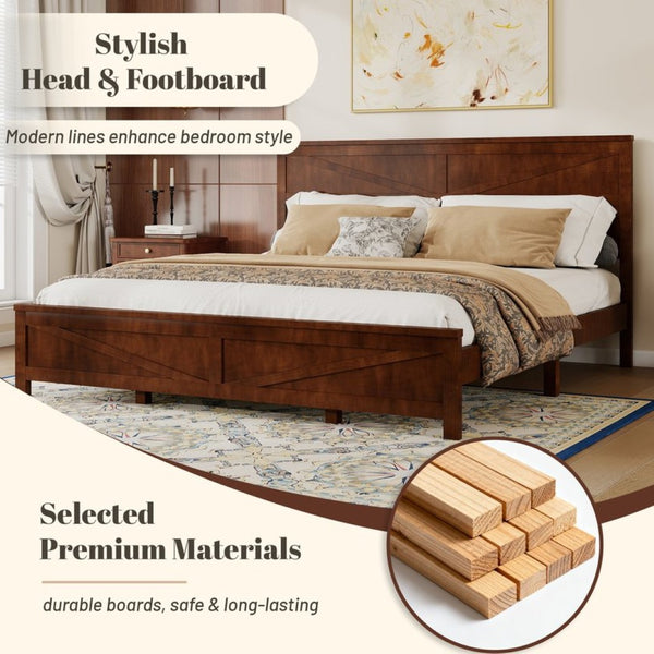 English Elm Farmhouse King Bed with Slatted Barn Door Headboard Solid Pine Frame 500 Lb Support Walnut W504P397210