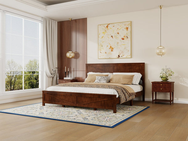 English Elm Farmhouse King Bed with Slatted Barn Door Headboard Solid Pine Frame 500 Lb Support Walnut W504P397210