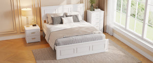 English Elm Full Pine Wood Farmhouse Bed Adjustable Headboard Panel Design Cottage Bedroom Frame White W504P423812