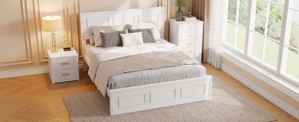 English Elm Full Pine Wood Farmhouse Bed Adjustable Headboard Panel Design Cottage Bedroom Frame White W504P423812
