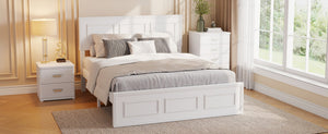 English Elm Full Pine Wood Farmhouse Bed Adjustable Headboard Panel Design Cottage Bedroom Frame White W504P423812