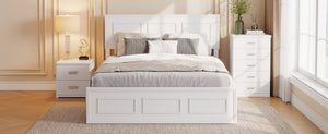 English Elm Full Pine Wood Farmhouse Bed Adjustable Headboard Panel Design Cottage Bedroom Frame White W504P423812